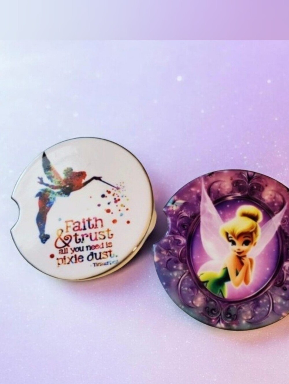 Set Of 2 Tinker Bell Ceramic Car Coasters